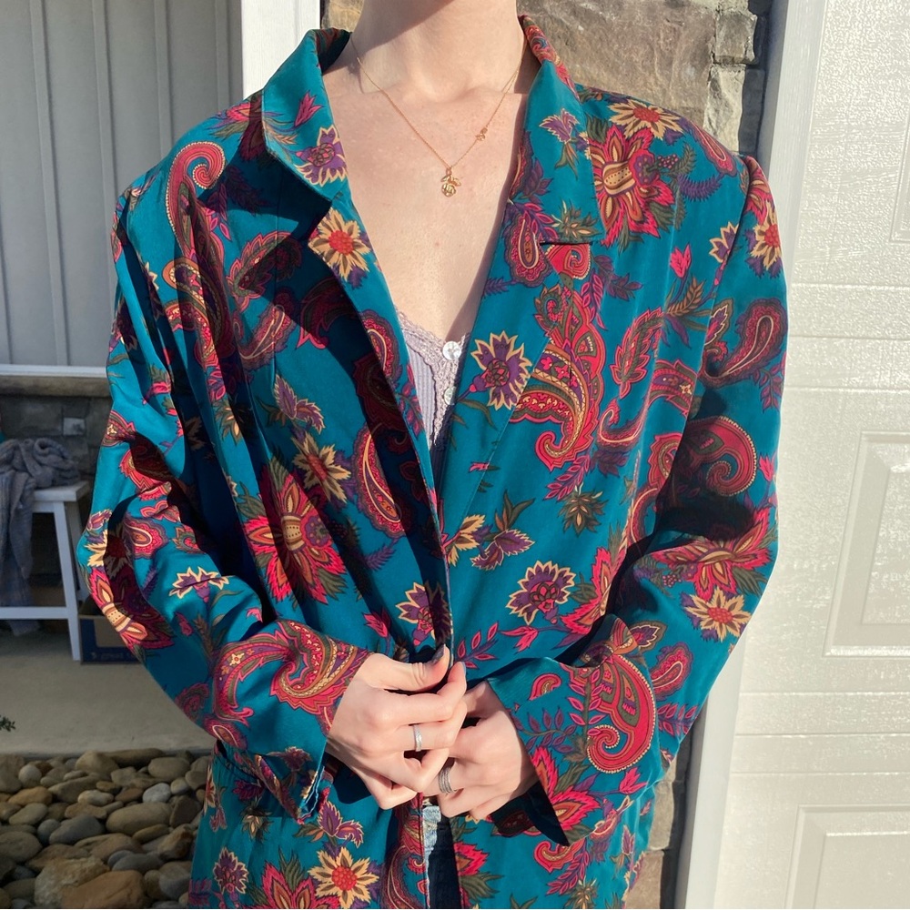 Vintage Floral Printed Colorful Alfred Dunner Artsy Retro Button Jacket